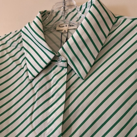 Aaron & Amber Striped Oversized Relaxed Fit Button Up Shirt in Kelly Green - Picture 7 of 12
